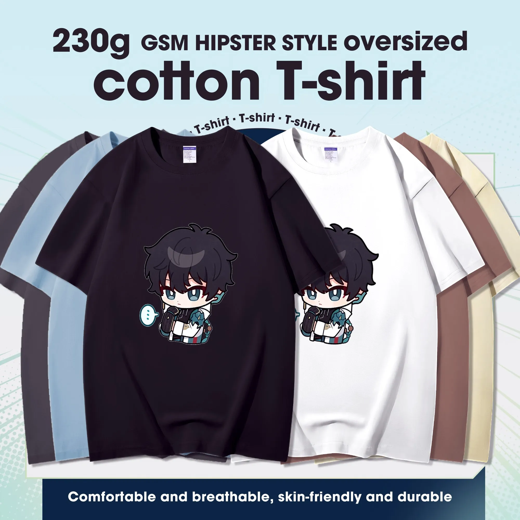 Fashion Anime Honkai: Star Rail Dan Heng 230g GSM Hipster Style Oversized Cotton T-shirt