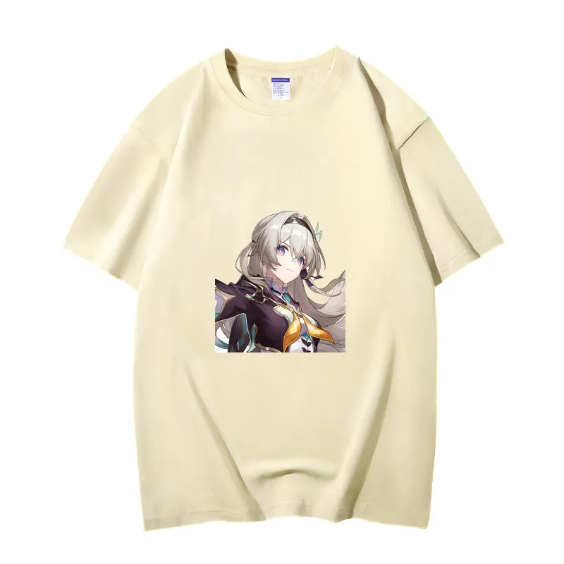 Fashion Anime Honkai Star Rail Firefly 230g GSM Hipster Style Oversized Cotton T-shirt