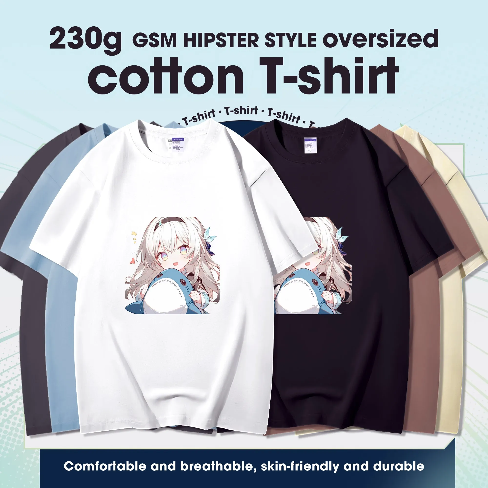 Fashion Anime Honkai Star Rail Firefly 230g GSM Hipster Style Oversized Cotton T-shirt