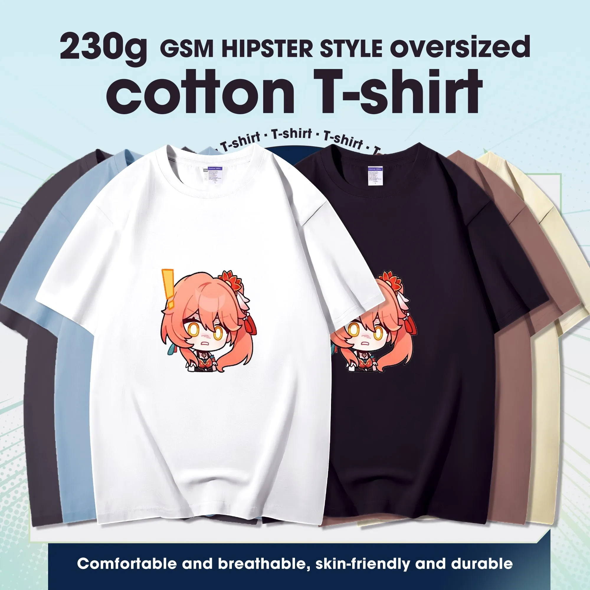 Fashion Anime Honkai Star Rail Guinaifen 230g GSM Hipster Style Oversized Cotton T-shirt