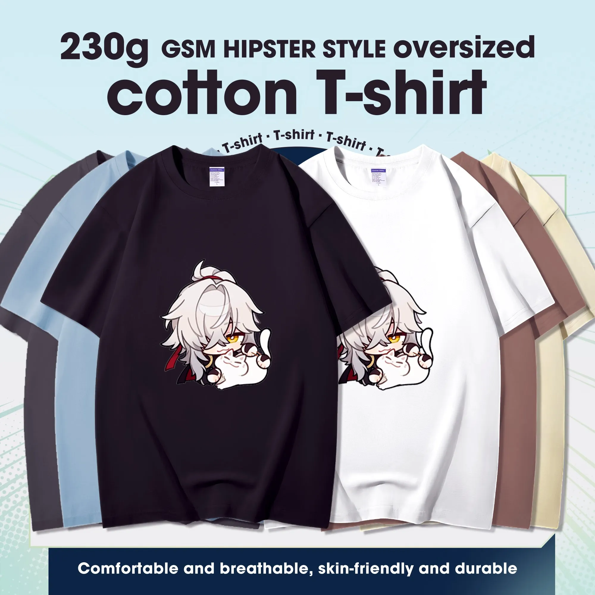 Fashion Anime Honkai: Star Rail Jing Yuan 230g GSM Hipster Style Oversized Cotton T-shirt