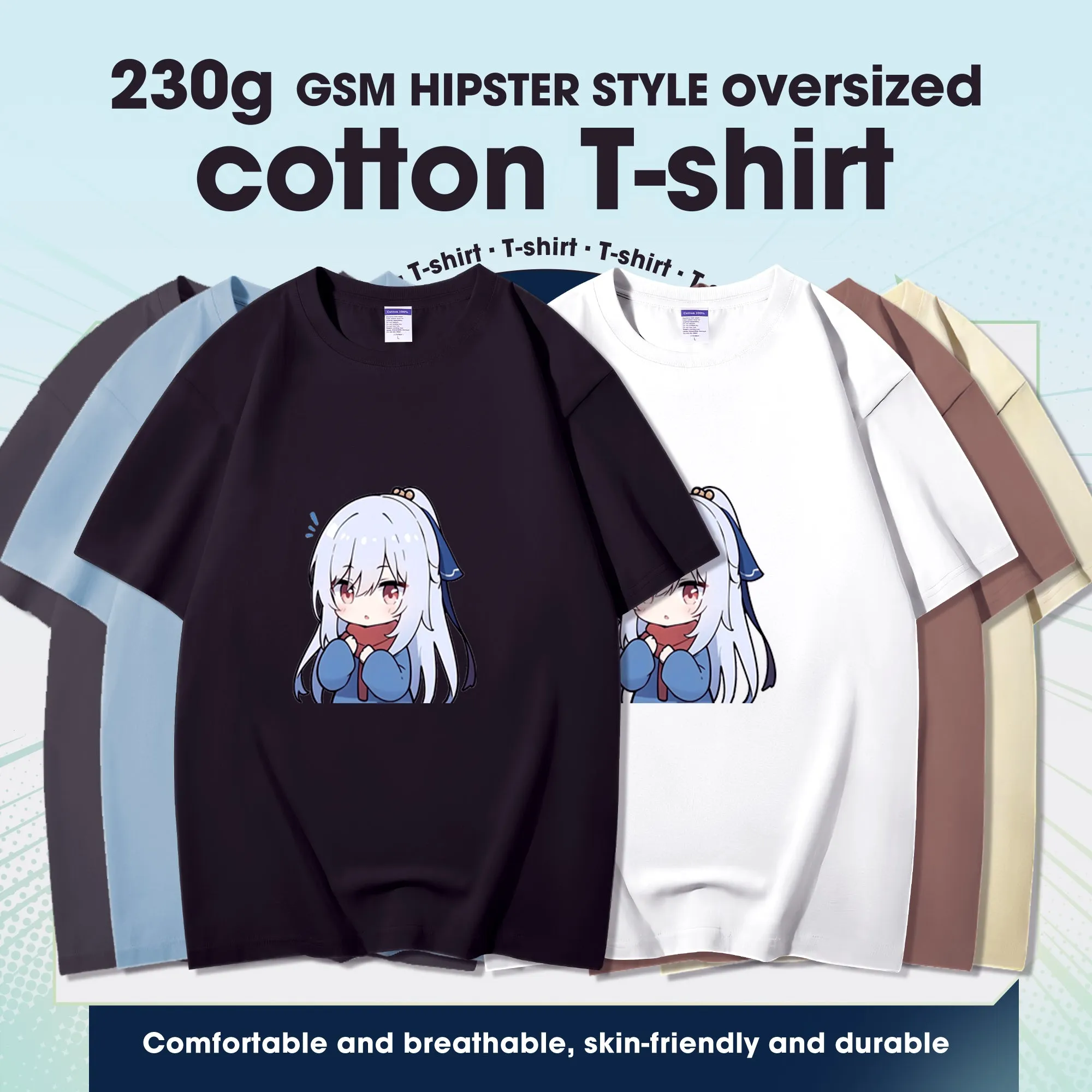 Fashion Anime Honkai: Star Rail Jingliu 230g GSM Hipster Style Oversized Cotton T-shirt