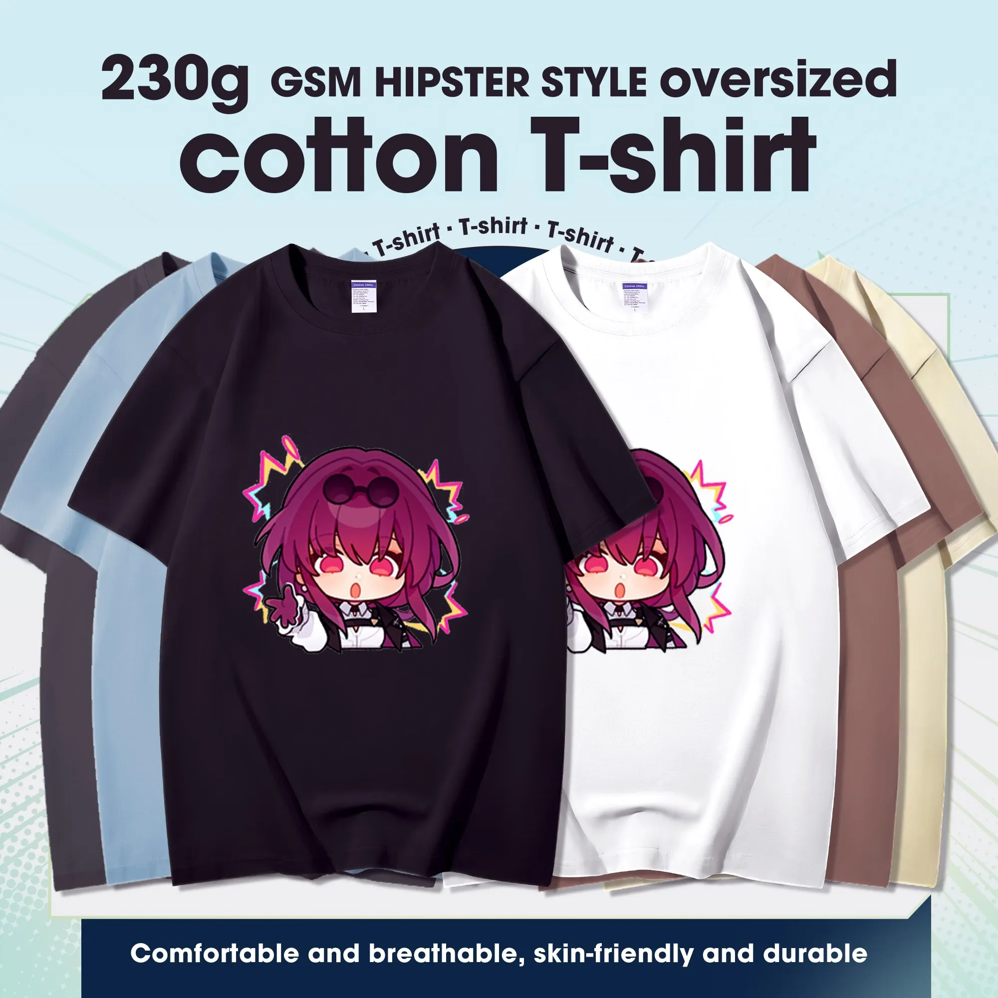 Fashion Anime Honkai: Star Rail Kafka 230g GSM Hipster Style Oversized Cotton T-shirt