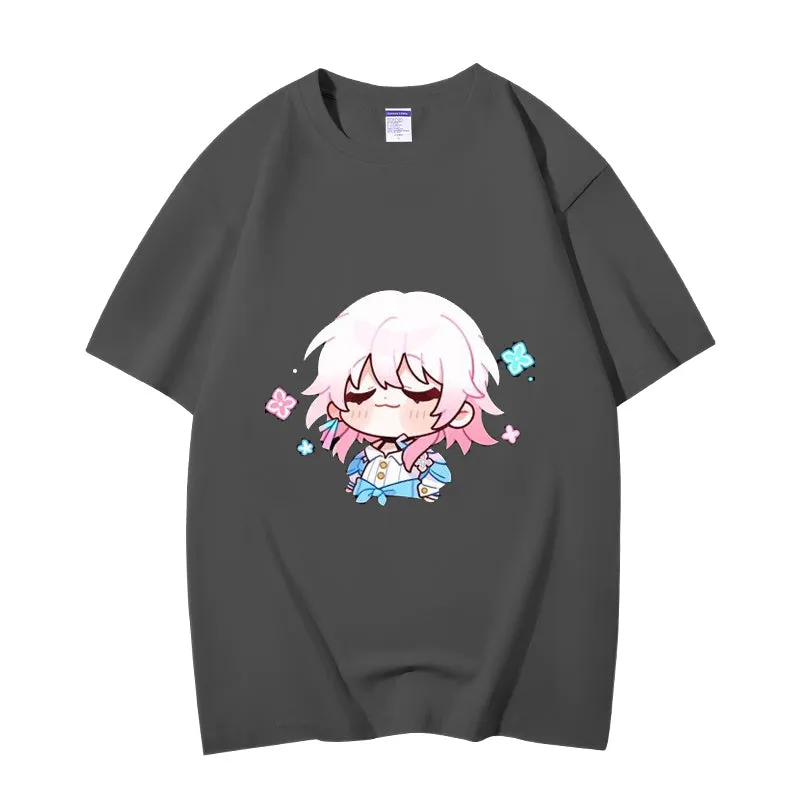 Fashion Anime Honkai: Star Rail March 7th 230g GSM Hipster Style Oversized Cotton T-shirt