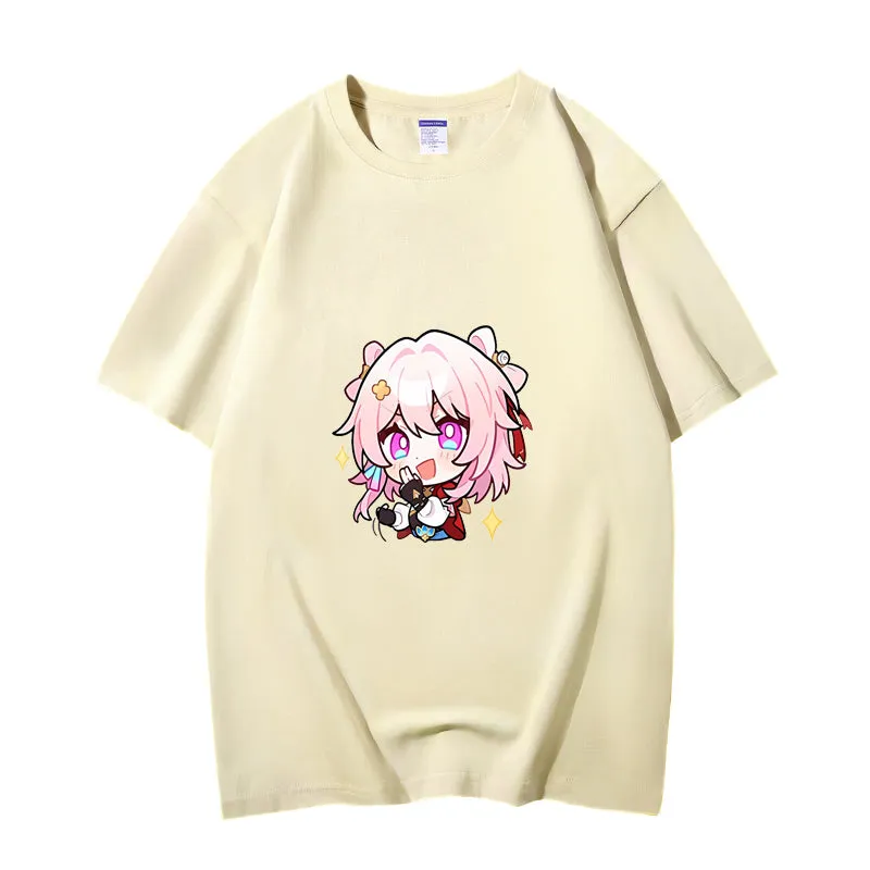 Fashion Anime Honkai Star Rail March 7th 230g GSM Hipster Style Oversized Cotton T-shirt