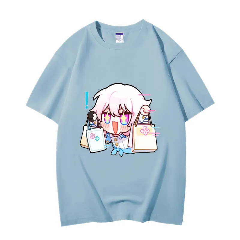 Fashion Anime Honkai: Star Rail March 7th 230g GSM Hipster Style Oversized Cotton T-shirt
