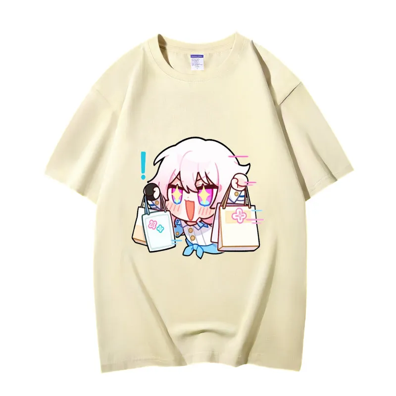 Fashion Anime Honkai: Star Rail March 7th 230g GSM Hipster Style Oversized Cotton T-shirt