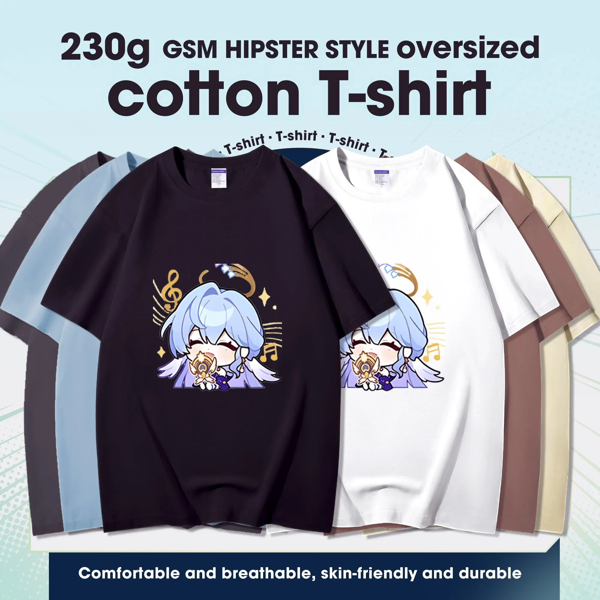 Fashion Anime Honkai: Star Rail Robin 230g GSM Hipster Style Oversized Cotton T-shirt