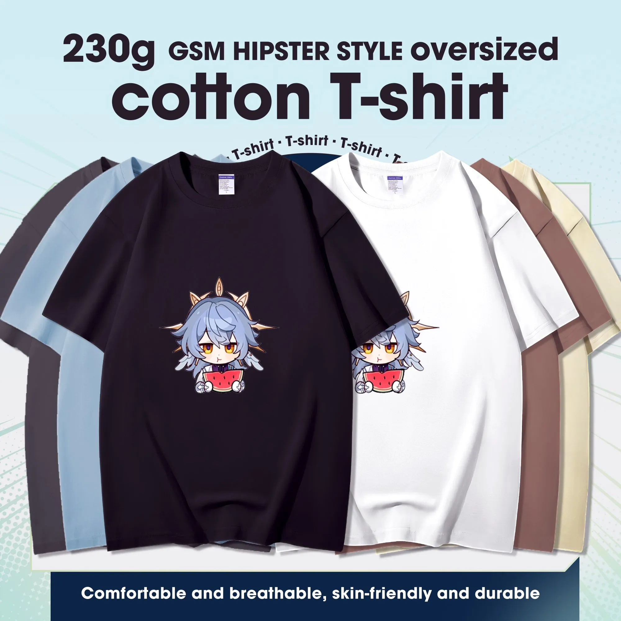 Fashion Anime Honkai: Star Rail Sunday 230g GSM Hipster Style Oversized Cotton T-shirt