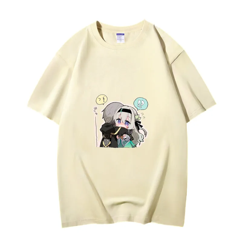 Fashion Anime Honkai Star Rail Trailblazer&Firefly 230g GSM Hipster Style Oversized Cotton T-shirt