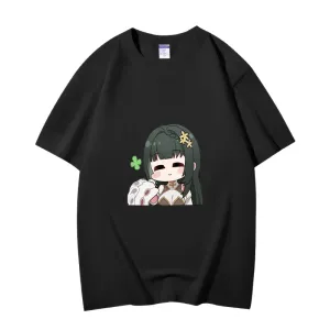 Fashion Anime Wuthering Waves BaiZhi 230g GSM Hipster Style Oversized Cotton T-shirt