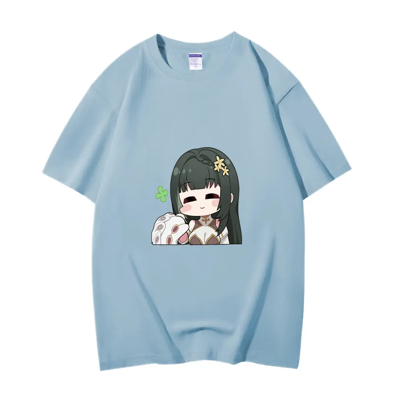 Fashion Anime Wuthering Waves BaiZhi 230g GSM Hipster Style Oversized Cotton T-shirt