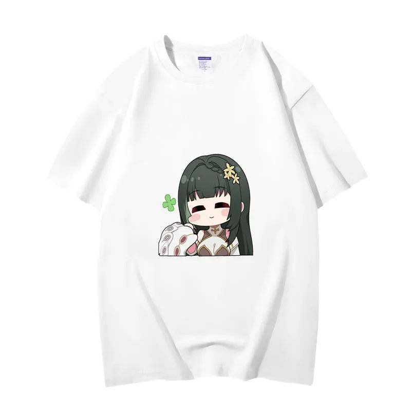 Fashion Anime Wuthering Waves BaiZhi 230g GSM Hipster Style Oversized Cotton T-shirt