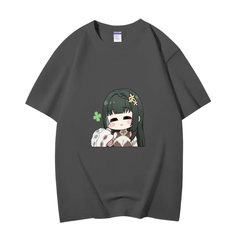 Fashion Anime Wuthering Waves BaiZhi 230g GSM Hipster Style Oversized Cotton T-shirt