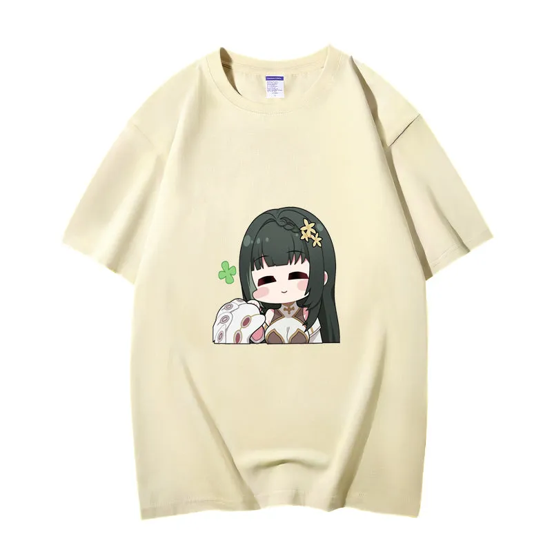 Fashion Anime Wuthering Waves BaiZhi 230g GSM Hipster Style Oversized Cotton T-shirt