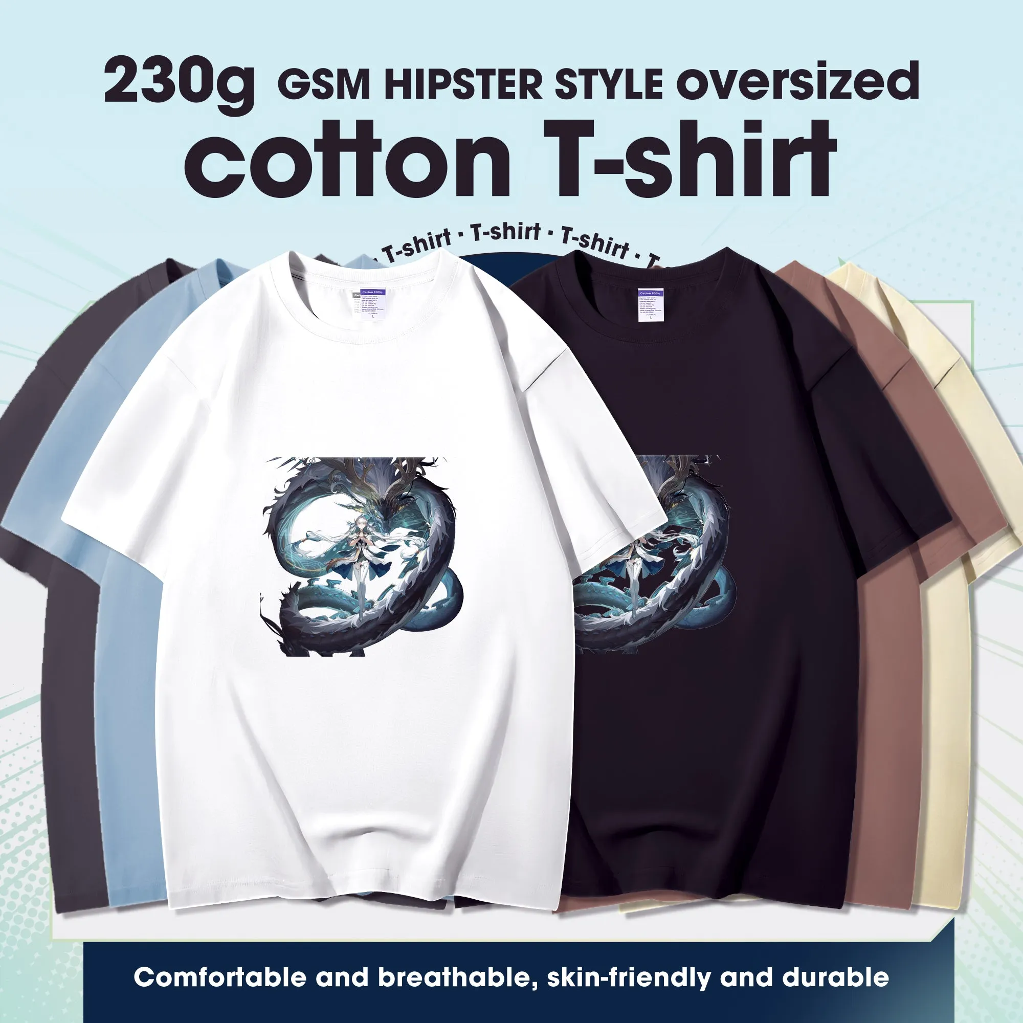 Fashion Anime Wuthering Waves Jinxi 230g GSM Hipster Style Oversized Cotton T-shirt