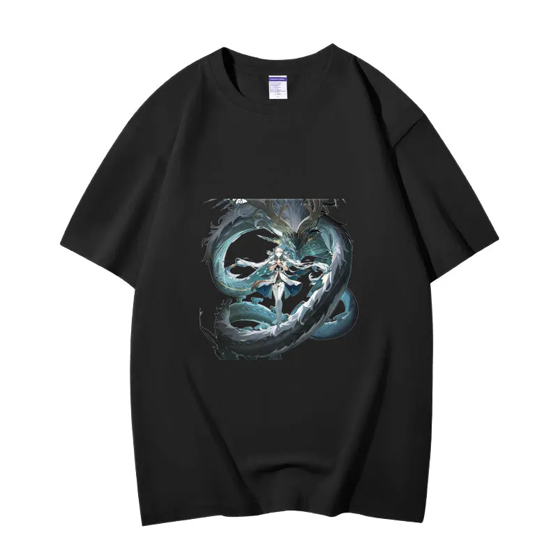 Fashion Anime Wuthering Waves Jinxi 230g GSM Hipster Style Oversized Cotton T-shirt