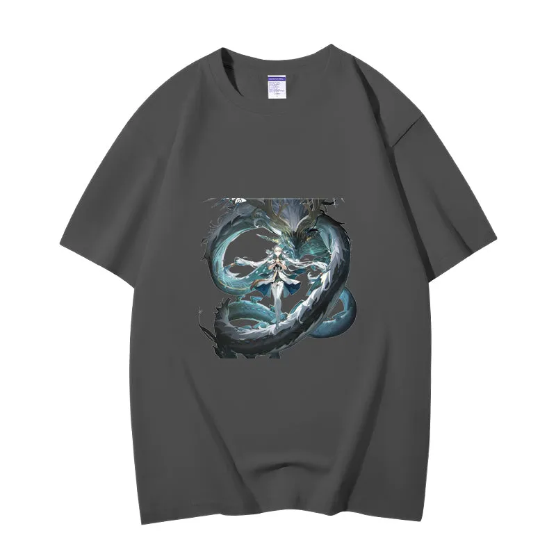 Fashion Anime Wuthering Waves Jinxi 230g GSM Hipster Style Oversized Cotton T-shirt