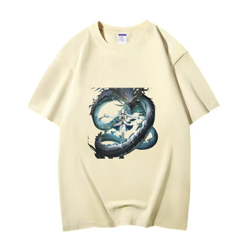 Fashion Anime Wuthering Waves Jinxi 230g GSM Hipster Style Oversized Cotton T-shirt