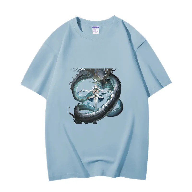 Fashion Anime Wuthering Waves Jinxi 230g GSM Hipster Style Oversized Cotton T-shirt