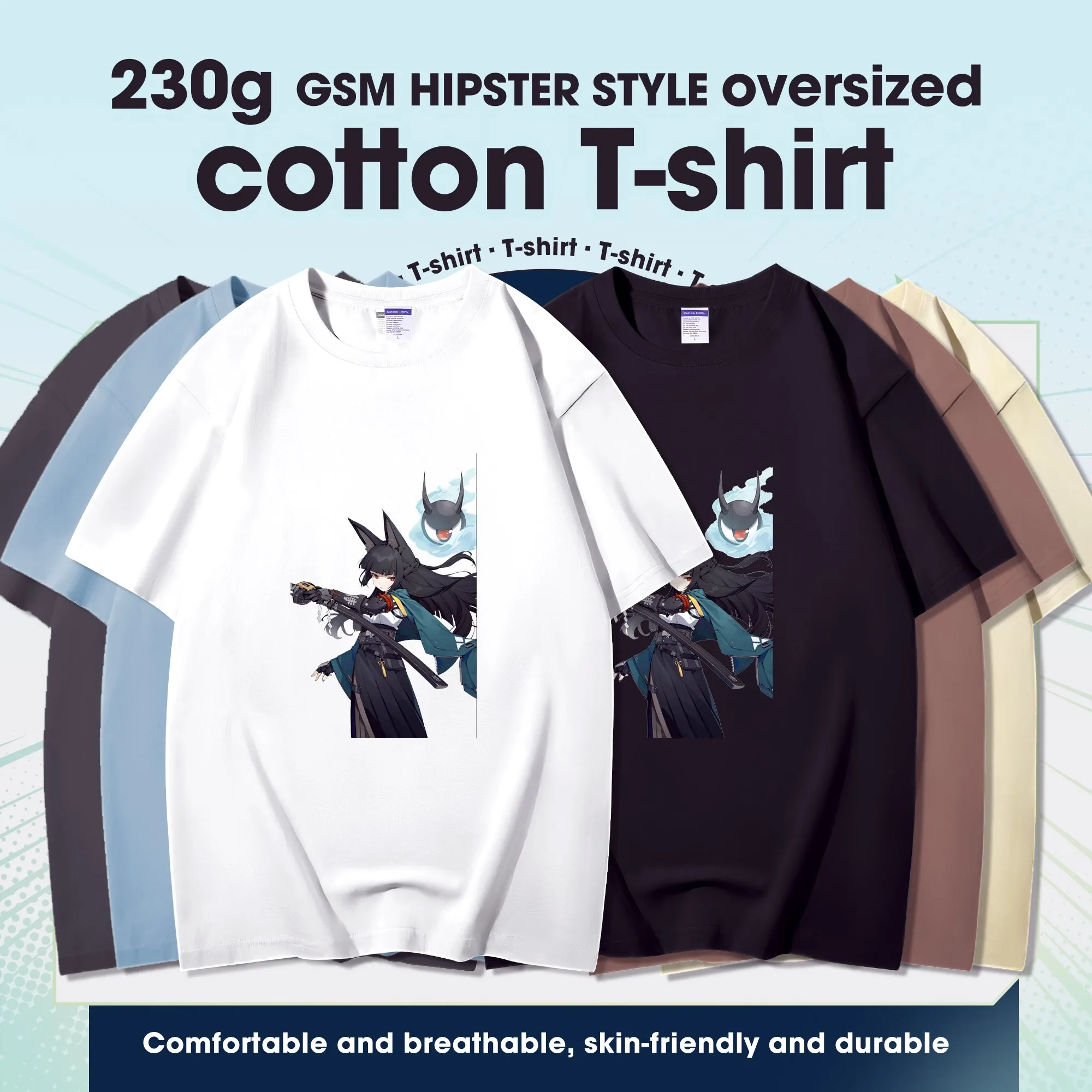 Fashion Anime Zenless Zone Zero Hoshimi Miyabi 230g GSM Hipster Style Oversized Cotton T-shirt