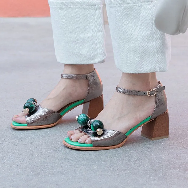 Fashion Multicolour Sandals Genuine Leather