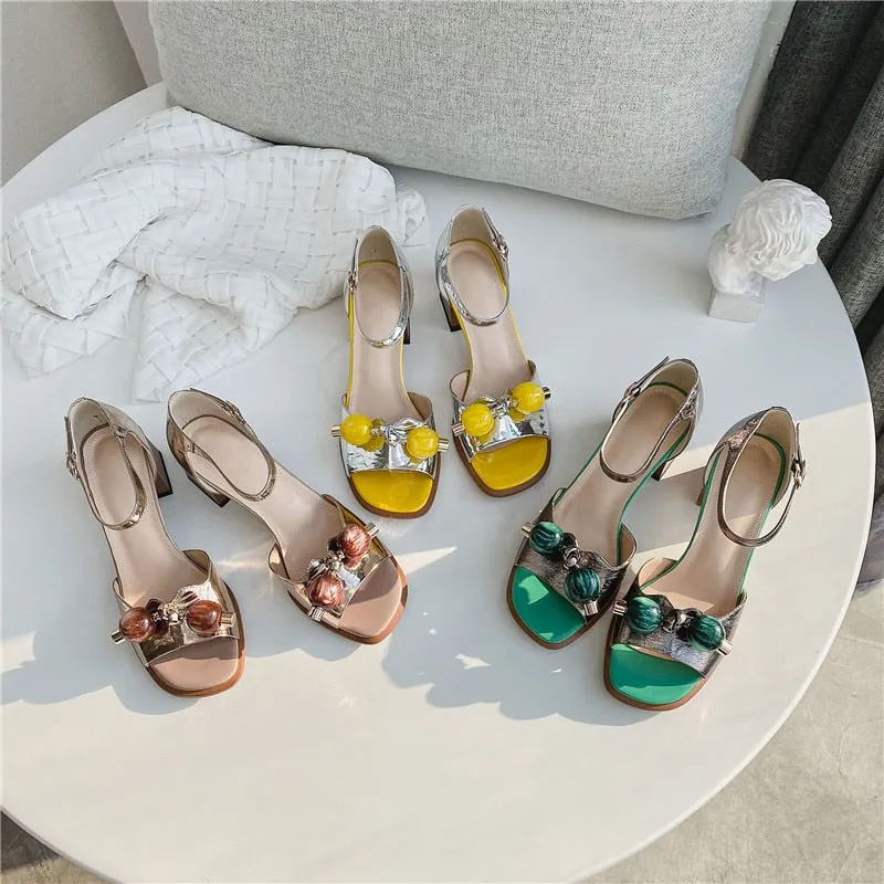Fashion Multicolour Sandals Genuine Leather