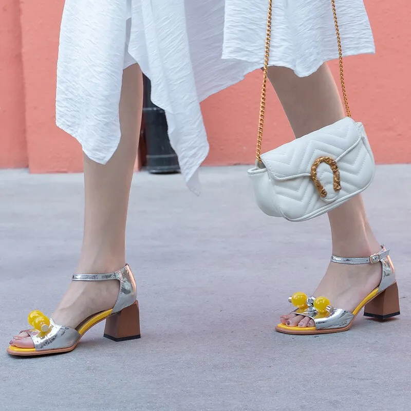 Fashion Multicolour Sandals Genuine Leather