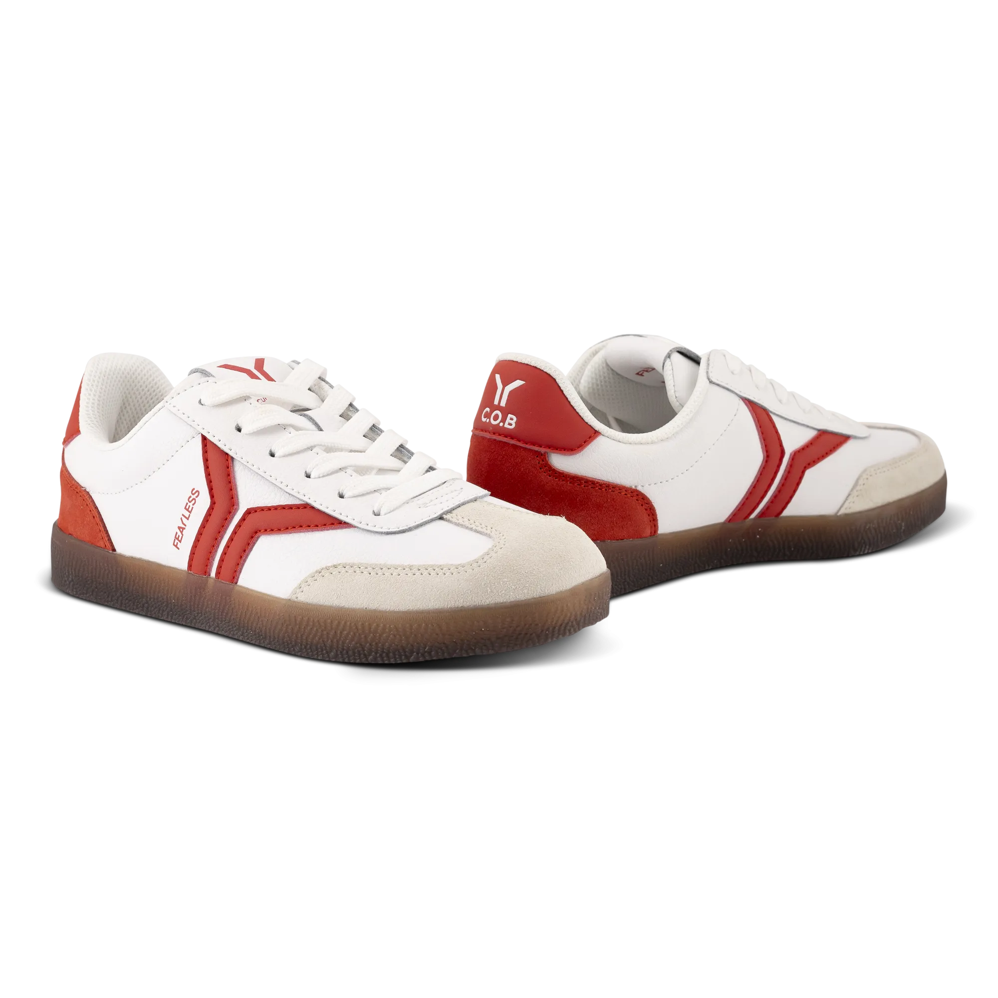 Fearless Womens Sneaker in white leather with neon flare wing