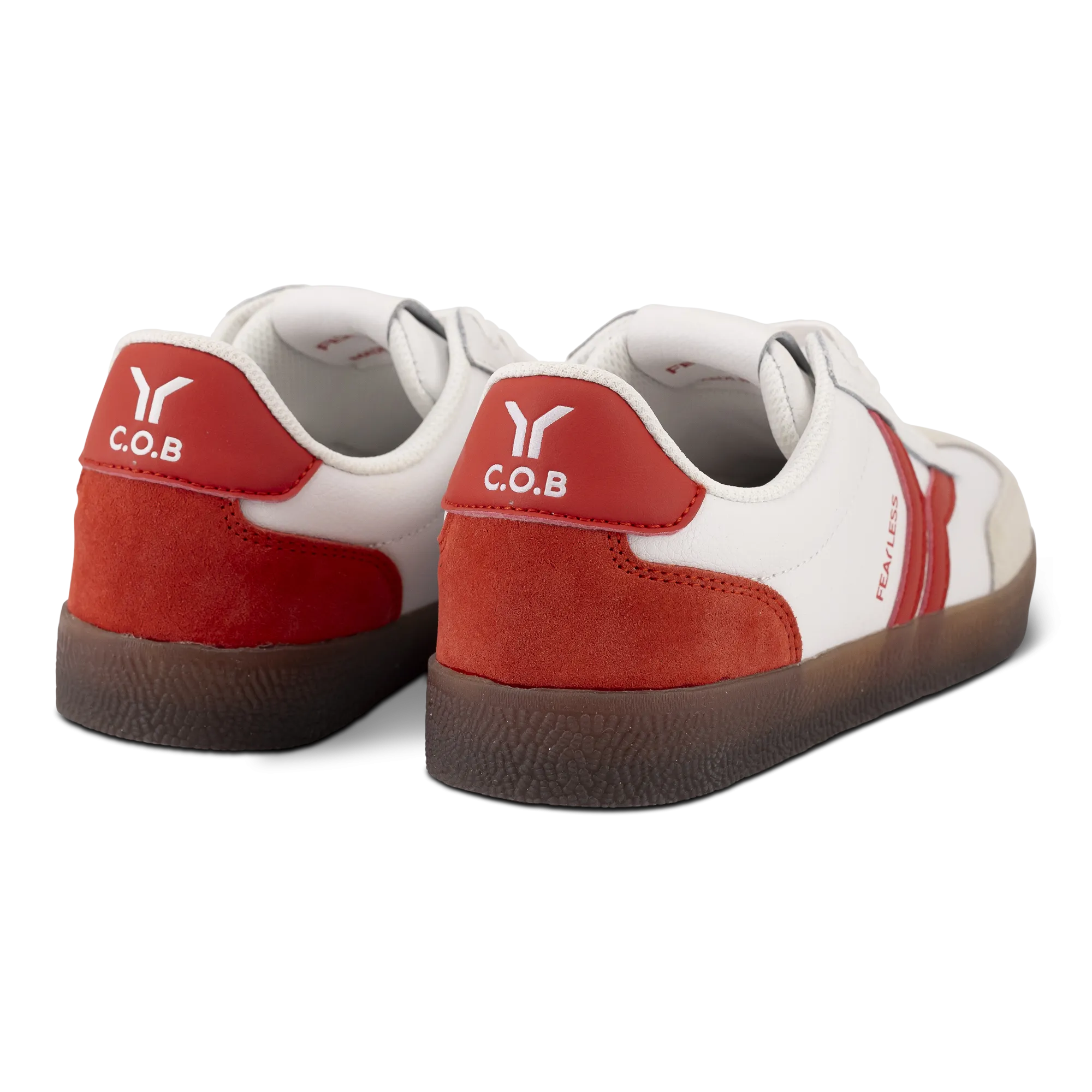 Fearless Womens Sneaker in white leather with neon flare wing