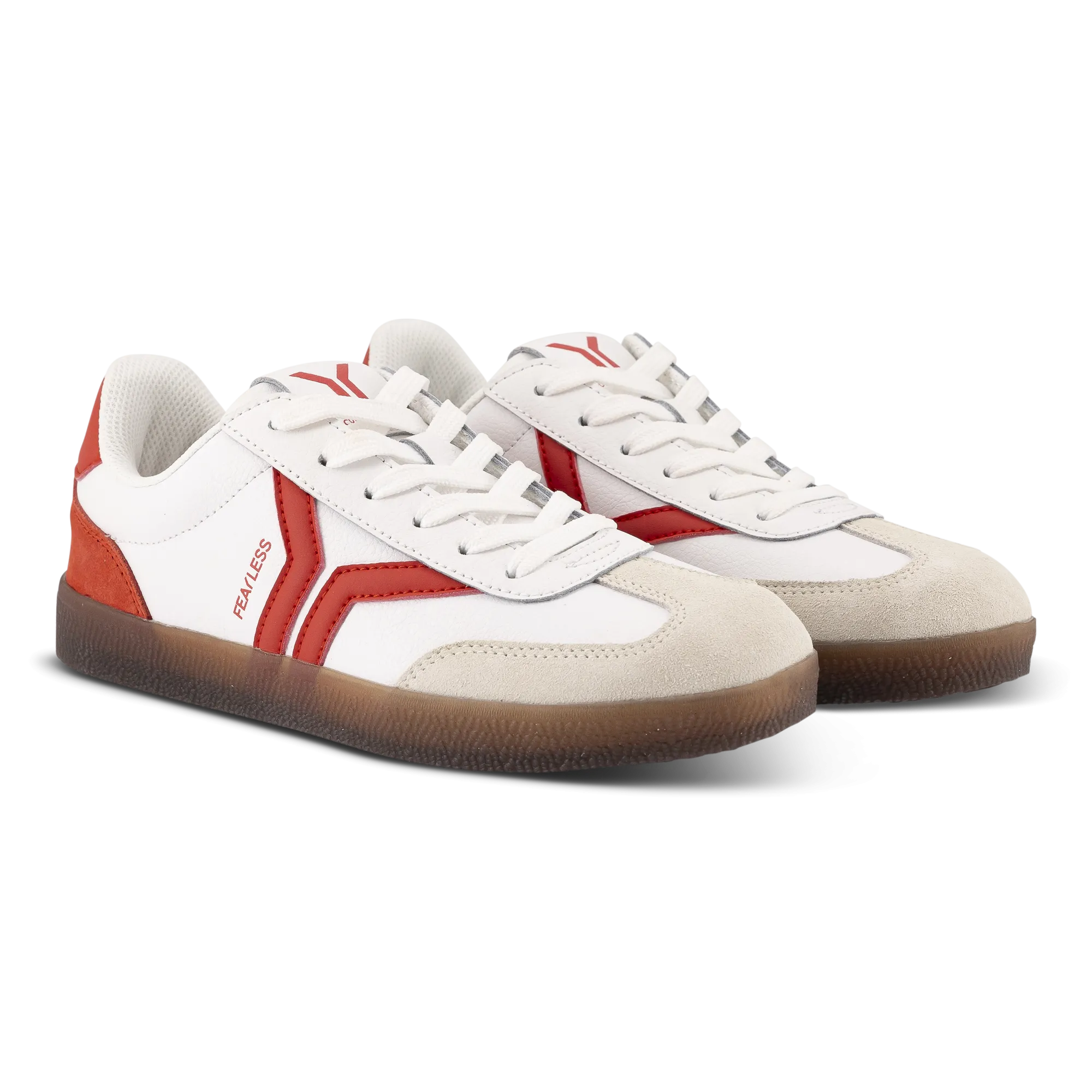 Fearless Womens Sneaker in white leather with neon flare wing