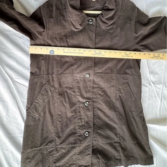 FLAX Brown Button Up Jacket Ruffle Collar 100% Cotton Lagenlook Minimalist baggy