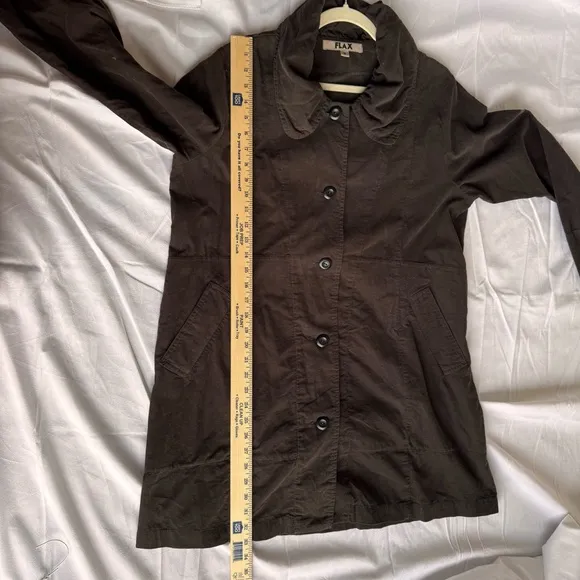 FLAX Brown Button Up Jacket Ruffle Collar 100% Cotton Lagenlook Minimalist baggy