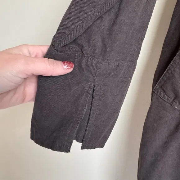FLAX Brown Button Up Jacket Ruffle Collar 100% Cotton Lagenlook Minimalist baggy