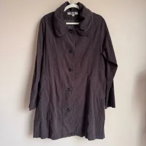 FLAX Brown Button Up Jacket Ruffle Collar 100% Cotton Lagenlook Minimalist baggy