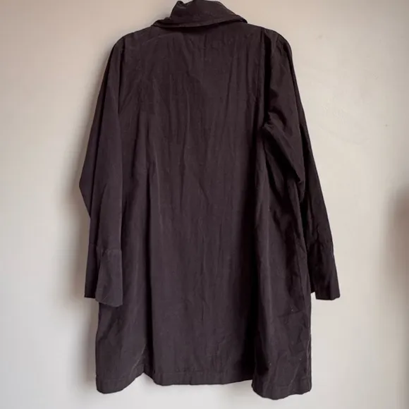 FLAX Brown Button Up Jacket Ruffle Collar 100% Cotton Lagenlook Minimalist baggy