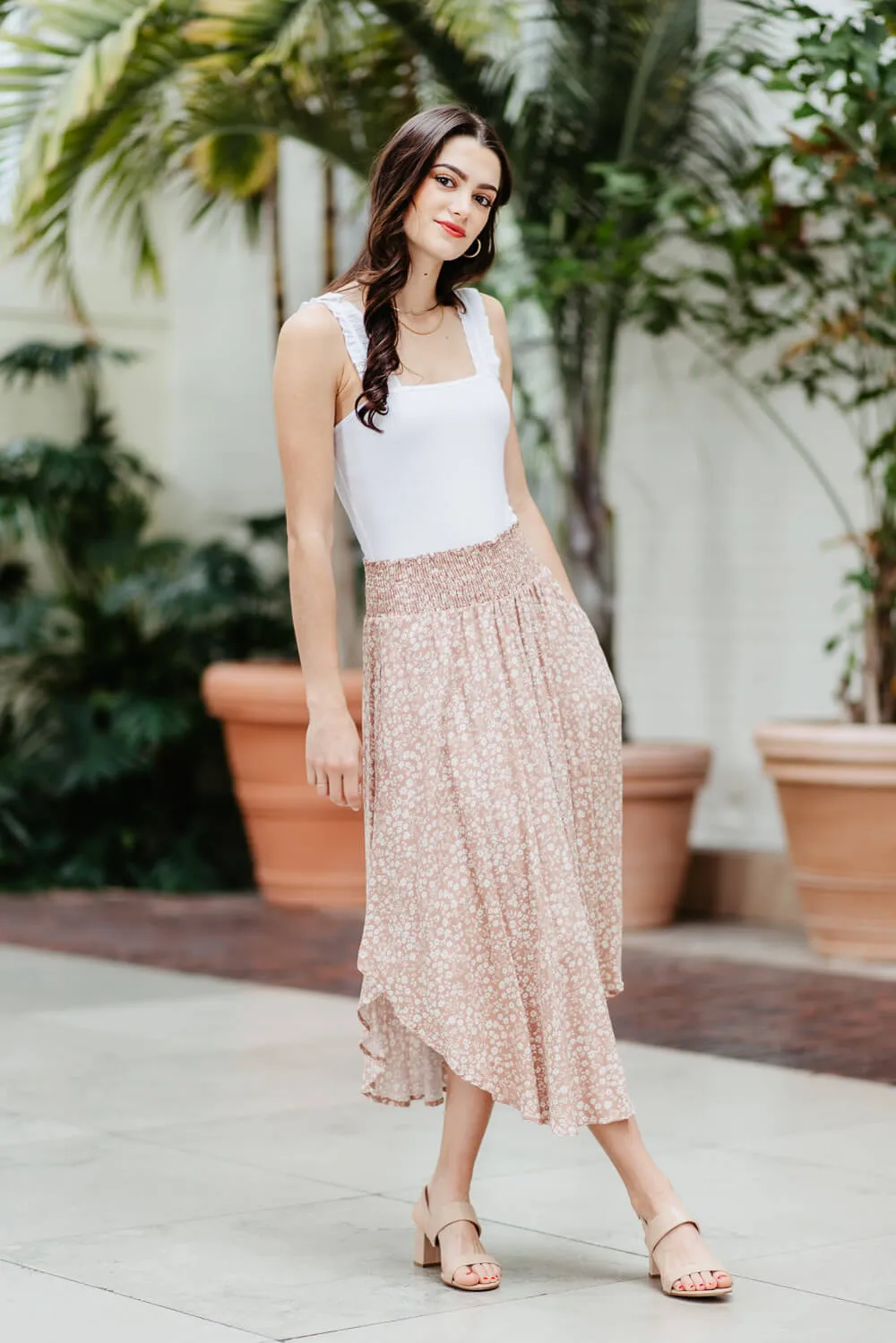 Floral Midi Skirt for Women in Pink | NS16762H8-DUSTYPINK