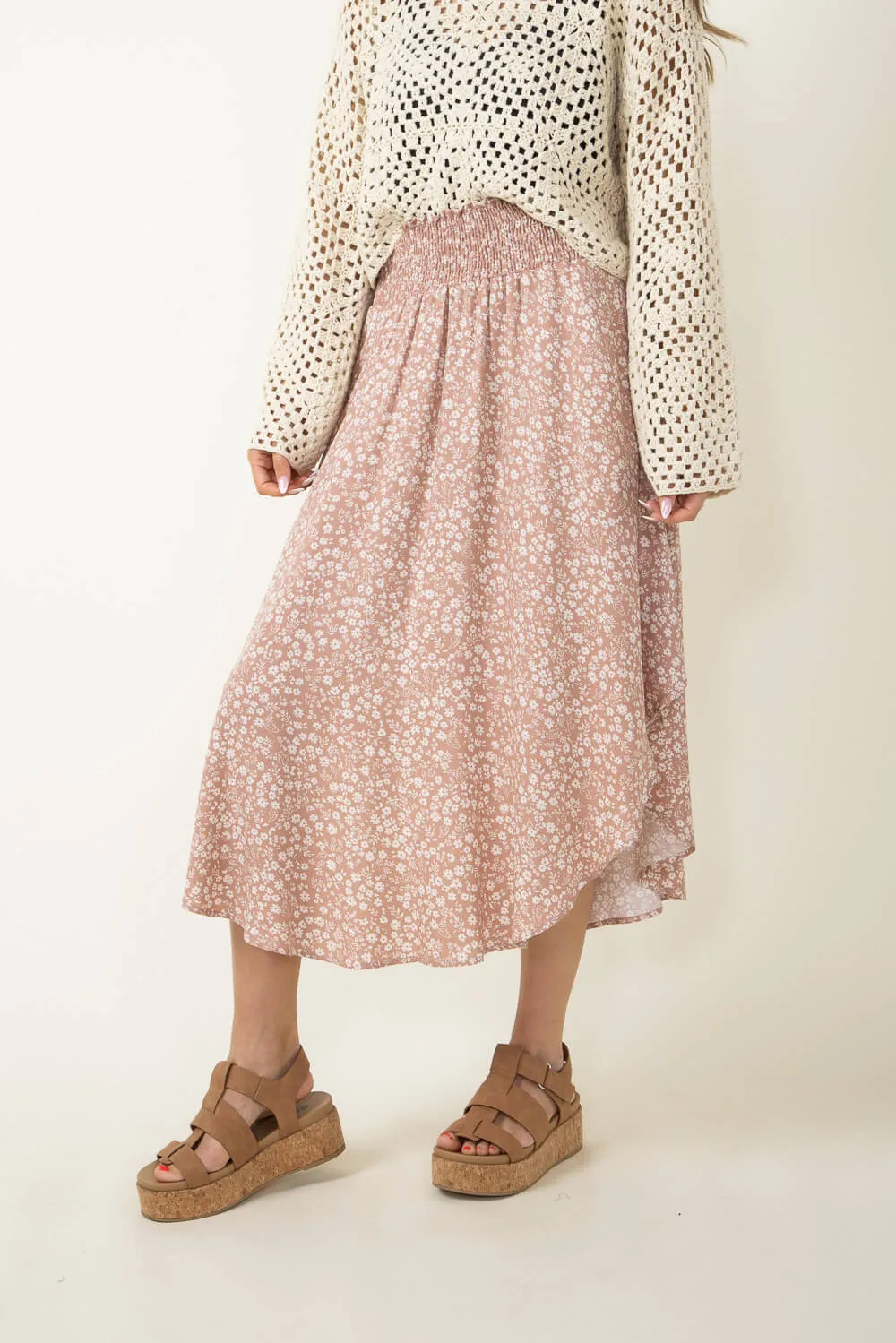 Floral Midi Skirt for Women in Pink | NS16762H8-DUSTYPINK