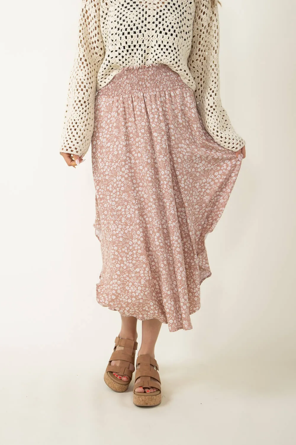 Floral Midi Skirt for Women in Pink | NS16762H8-DUSTYPINK