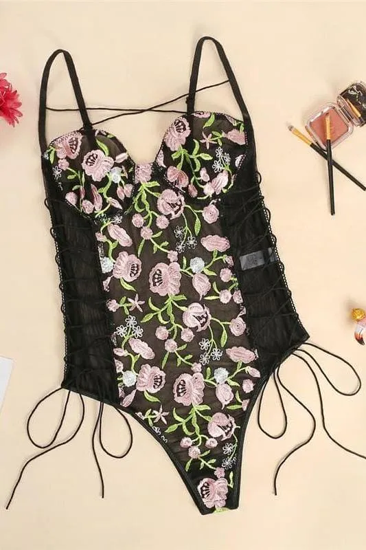 floral one piece underwear lace set