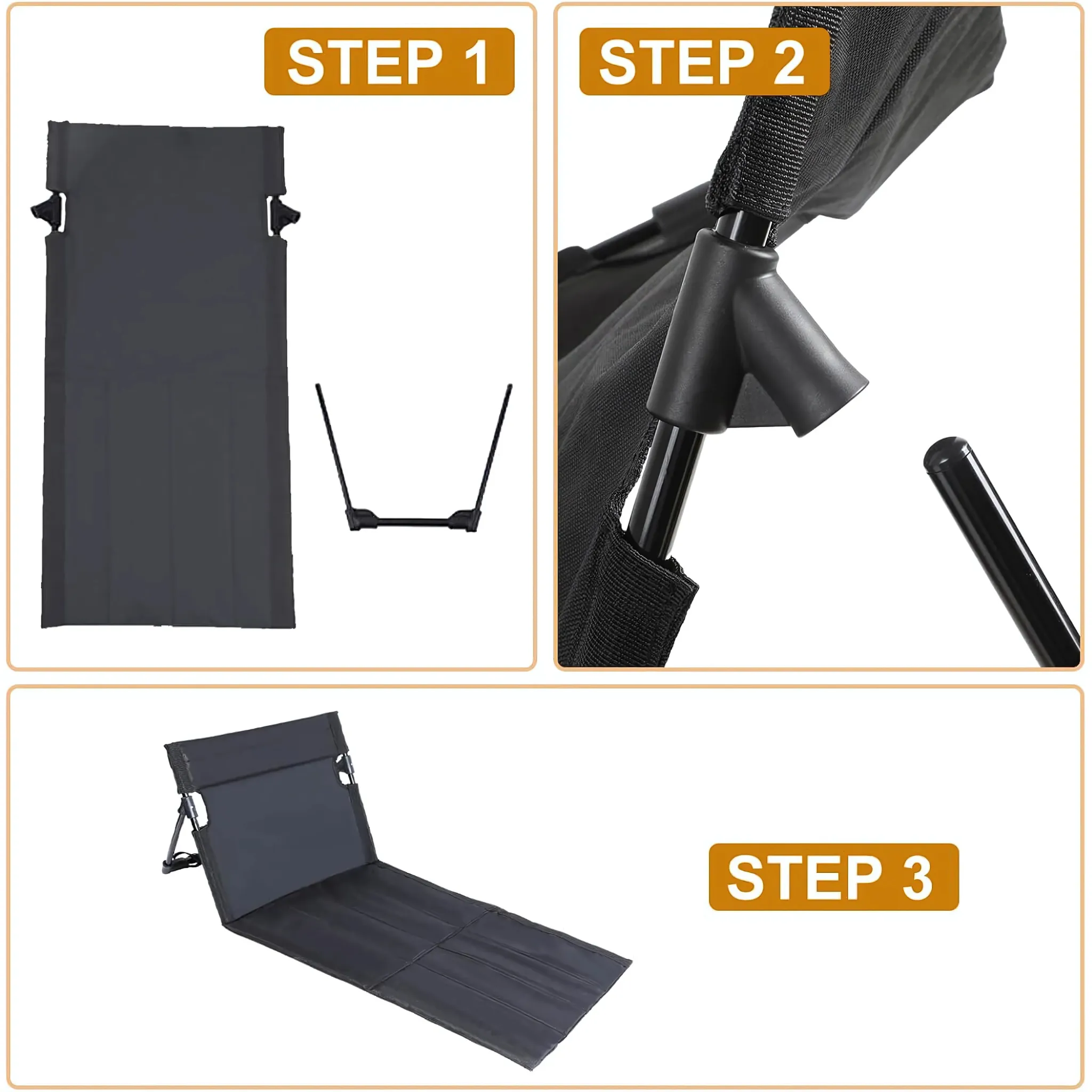 Folding Chair Outdoor Camping Backrest Lightweight Portable Beach Picnic Hiking Chair Black