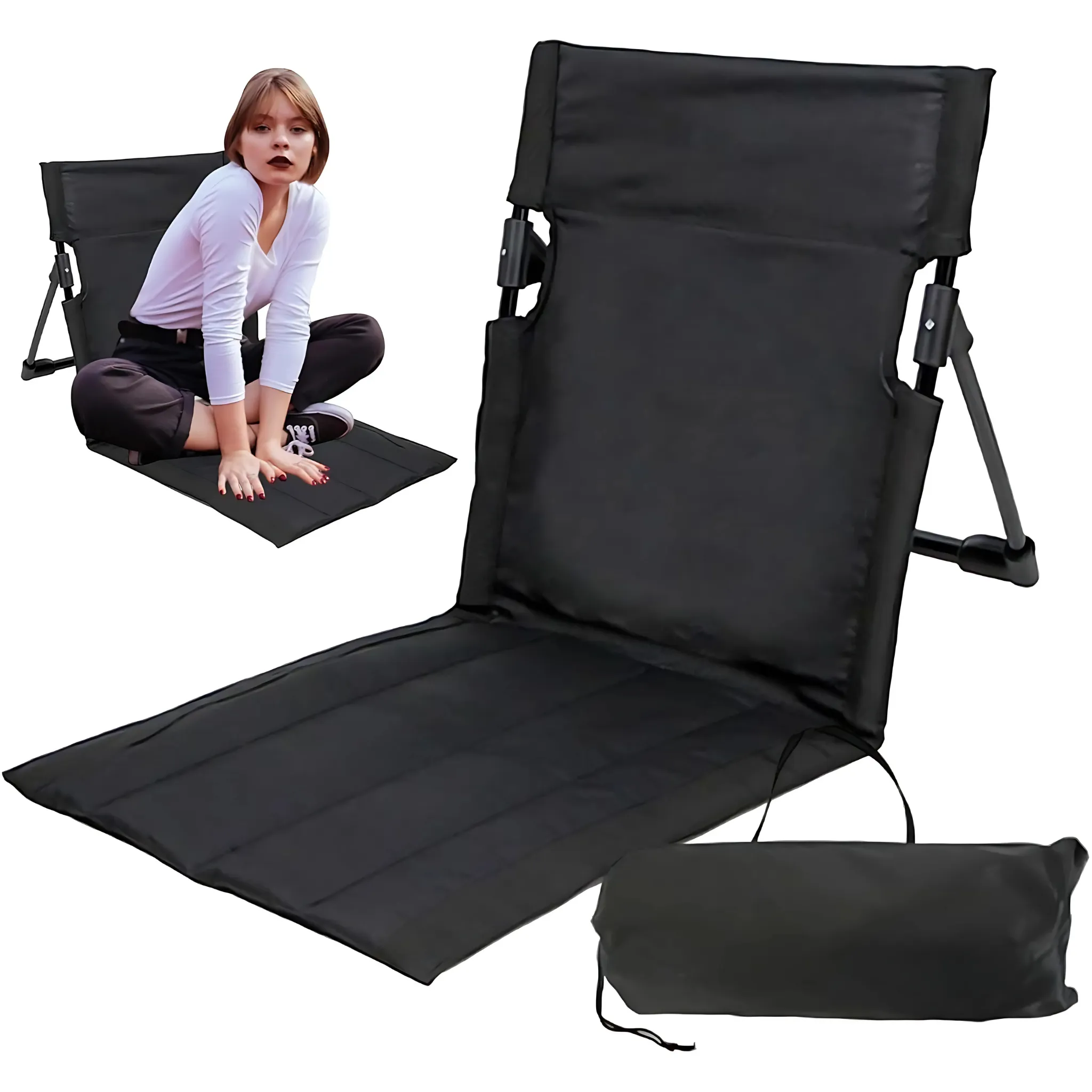 Folding Chair Outdoor Camping Backrest Lightweight Portable Beach Picnic Hiking Chair Black