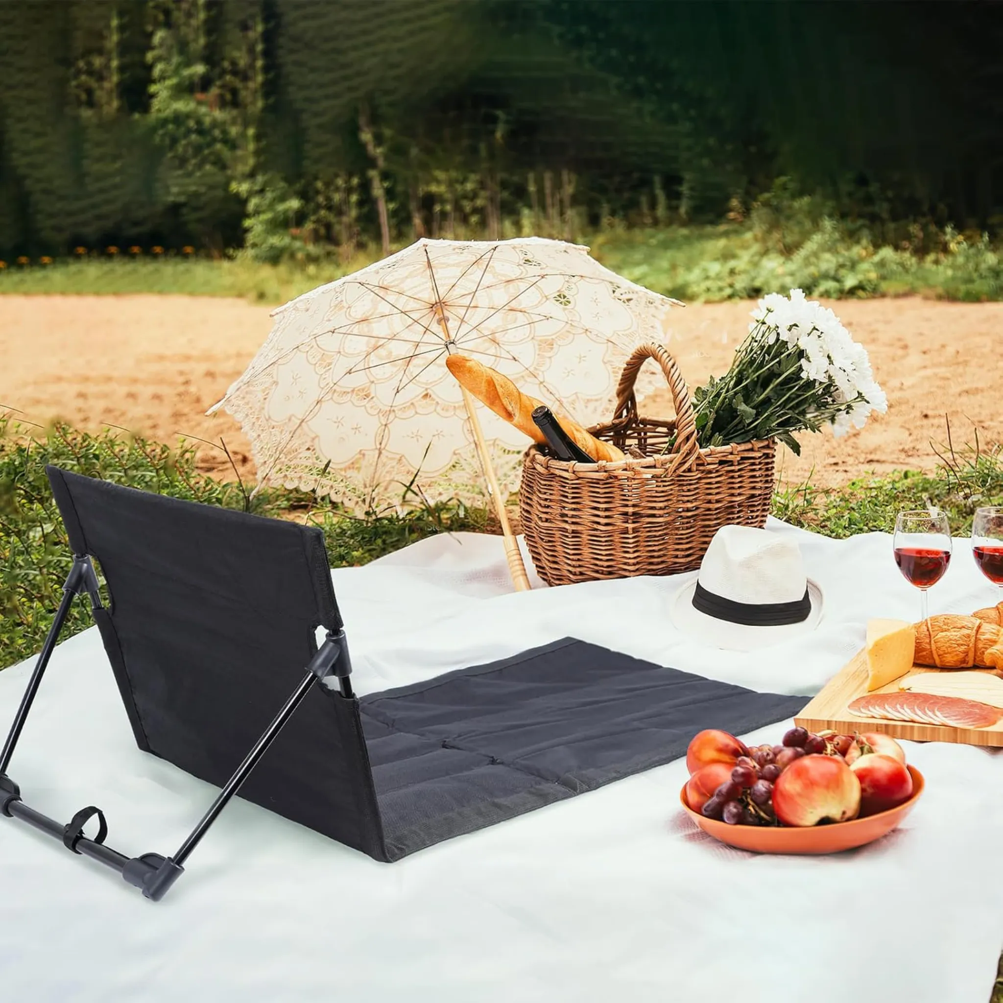 Folding Chair Outdoor Camping Backrest Lightweight Portable Beach Picnic Hiking Chair Black