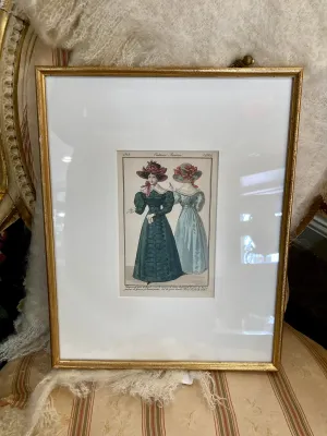 Framed Antique French 19th Century 1825 Parisian Fashion Plate Print
