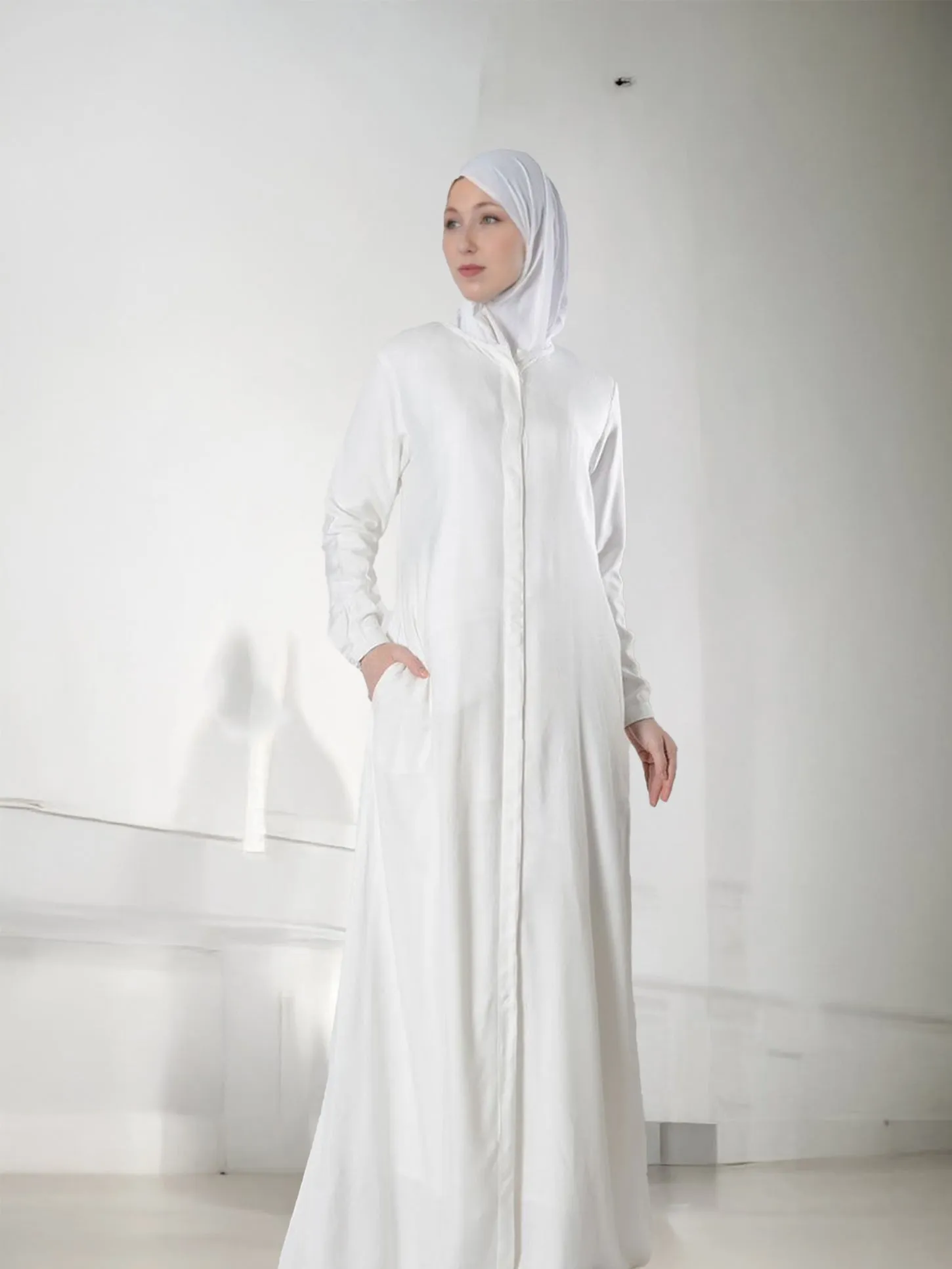 Front Open Button-Down Hajj & Umrah Abaya in Crepe Fabric