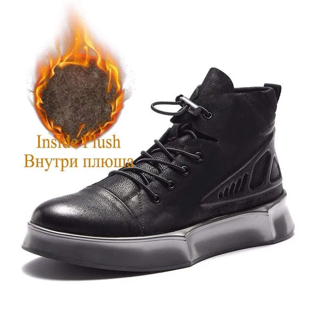 Genuine Leather Boots Men  Martins Boot Men Shoes Luxury Brand Formal Shoes Men Fashion Winter Shoes Men Fur
