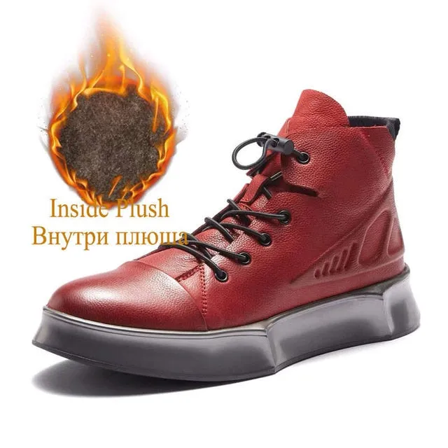 Genuine Leather Boots Men  Martins Boot Men Shoes Luxury Brand Formal Shoes Men Fashion Winter Shoes Men Fur