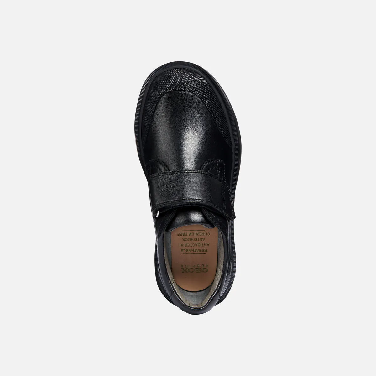 Geox Riddock - Black Leather Riptape, reinforced toe, School Shoe