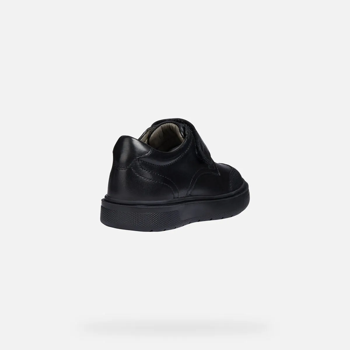 Geox Riddock - Black Leather Riptape, reinforced toe, School Shoe