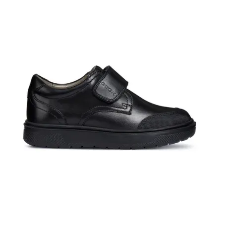 Geox Riddock - Black Leather Riptape, reinforced toe, School Shoe